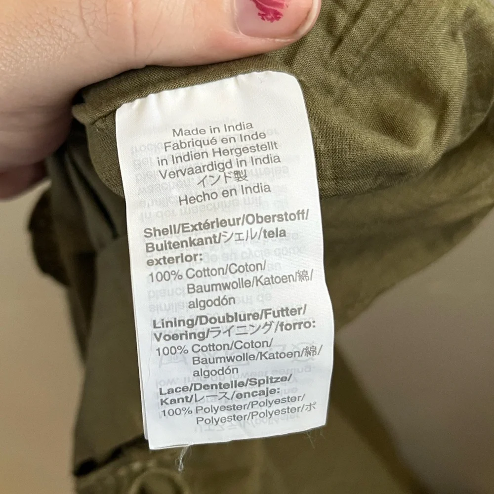 J. Crew Olive Green Midi Dress with Lace Trim